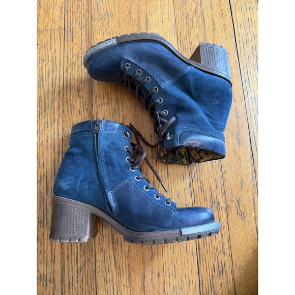 Fly London Shoes - FLY London Boots Womens Size 8 Blue Leather Suede Lace Up Ankle Zip P143689003